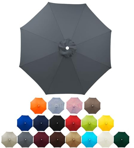 HonunGron Telo di Ricambio per Ombrellone 2.0m 2.3m 2.5m 2.7m 3.0m, 6 Stecche 8 Stecche Tettoia di Ricambio per Ombrellone, Copertura di Ricambio per Ombrellone da Tavolo (6 Ribs-3.0m,Grigio)