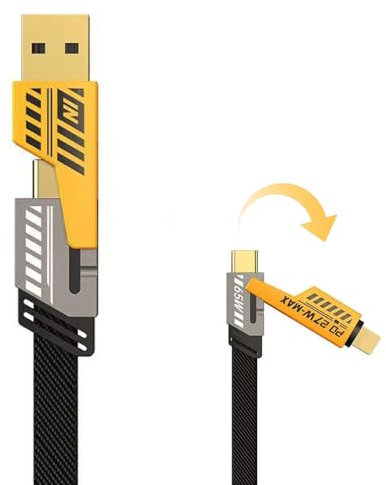 Asheyya 1.2m Dual Head Type C data USB 4 in 1, [65W/27W] 4 in 1 Charger Cable with USB C/USB A Ports