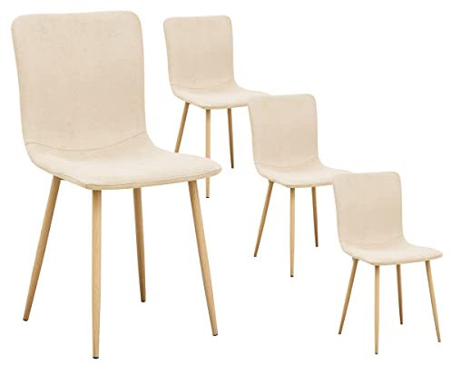 FurnitureR 4er-Set skandinavischer Esszimmerstühle aus weichem Stoff Gepolsterte Metallbeine für Küche, Esszimmer, Wohnzimmer & Empfangsbereich in elegantem, Beige