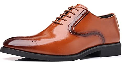 KYOESCAI Anzugschuhe Herren Schwarz Lederschuhe Klassischer Business Derby Oxford Brogue Hochzeit Schuhe,Braun,45 EU