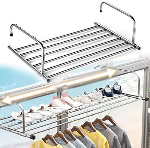 RAPGACBQ Tendedero de Acero Inoxidable Alféizar de Ventana Tendedero de Ropa expandible Montaje en Pared Perchero Plegable para Ropa Varilla de Secado retráctil Ajustable para balcón Lavand