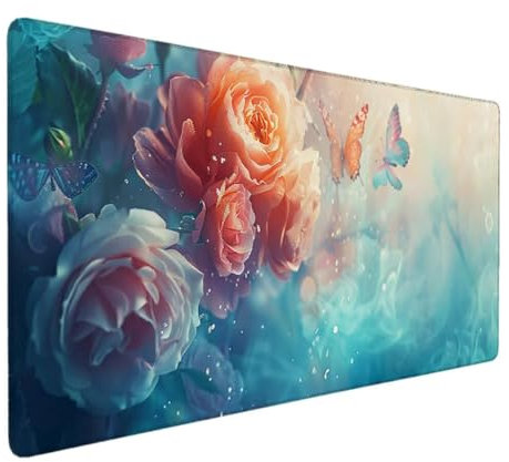 Tapis de Souris XXL 1000x500mm Tapis Souris XXL Gaming, Tapis Bureau Antidérapant Étanche, sous Main Souris à Bords Cousus pour Gamer, Ordinateur, PC, Tapis de Souris Ergonomique (Jaune, Rose) D-2