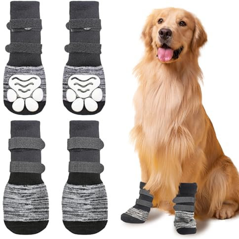 HDKAJL Hundeschuhe Pfotenschutz, 4 Stück Indoor Anti Rutsch Hundesocken, Hunde Schuhe Outdoor Pfotenschutz mit Verstellbaren, Pfotenschutz für Hunde, Hundesocken für Kleine, Mittlere und Große Hunde,M