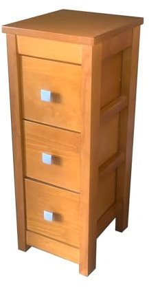 Sueña y Descansa Mesita Cajonera Estrecha 3 Cajones de Madera Maciza en Color Cerezo