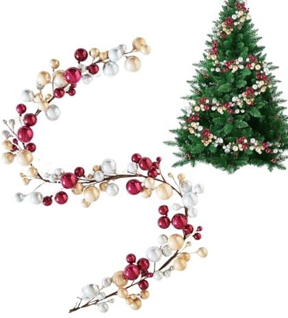 XIAOXIAOYU Ballgirlande Weihnachten – hängende Kugel-Dekoration, 1,8 m lange Weihnachtskugel-Girlande, bruchsicherer Kugelkranz, Ornament für drinnen und draußen, Zuhause