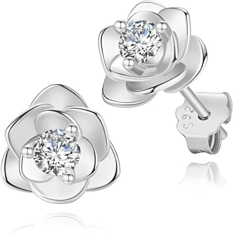 FENQURO Orecchini in argento 925, piccoli fiori di rosa ipoallergenici, zirconi 5 A++, helix, cartilagine