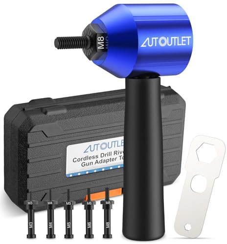 AUTOUTLET Adaptador de Remachadora para Taladro, 5 Mandriles Reemplazables M3-M8, Compatible con Tuercas de Aluminio y Acero