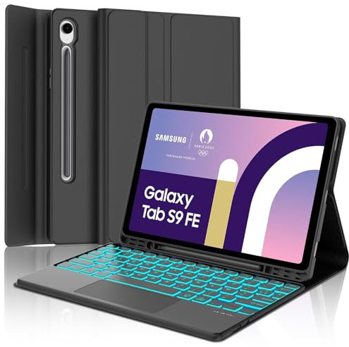 IVEOPPE Coque Clavier pour Samsung Galaxy Tab S9 FE/S10 FE 10.9''/S9 11 avec Touchpad, Coque Clavier AZERTY Français Rétroéclairé Bluetooth pour Samsung Tab S10 FE/S9 FE 10.9/S9 11, Noir