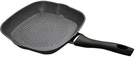 Schulte-Ufer Grillpfanne 26x26 cm – Quadratisch, Antihaft, Aluminium, mit Griff, für Gasherd geeignet – Ideal zum fettarmen Grillen