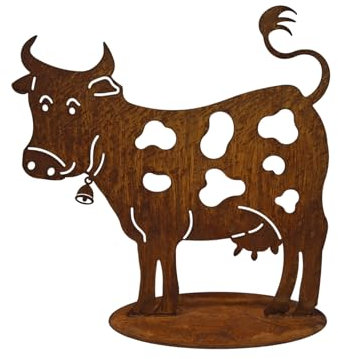 Bornhöft Gartendeko Deko Kuh mit Glocke Figur aus Edelrost Metall, 55 x 54 cm, Garten Dekoration Wetterfeste originelle Tier - Deko für Haus und Garten