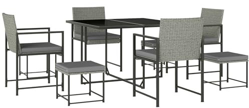 Outsunny Gartenmöbel-Set für den Außenbereich, aus Polyrattan, 8-Sitzer, Tisch und Stühle für den Außenbereich, mit 4 Sesseln, 4 Hockern, Kissen und Tischplatte aus gehärtetem Glas, für Terrasse