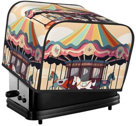Karussell-Toaster-Abdeckung für 4 Scheiben, Abdeckungen für kleine Küchengeräte mit Taschen, Griff oben, waschbar, universell