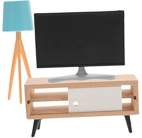Toyvian 1 Set Miniature Television Model for Dollhouse DIY Accessories Tv Tv Stand Lamp Mini House Furniture for Creative Scenes