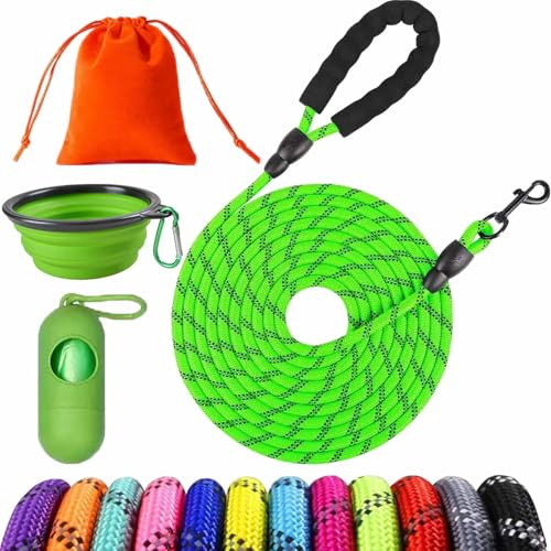 Schleppleine für Hunde,1.5M /3M /5M /10M /15M /20M /25M /30M Lang Robuste Hundeleine mit Abschließbarer Karabiner, Laufleine Trainingsleine für Welpen Kleine Mittlere Große Hunde (Green, 3M x 8mm)