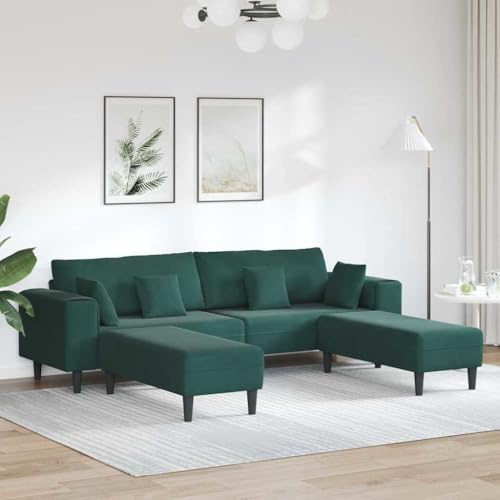 Qnhdfrt Samtsofa 250x188x76 cm U-Form Dunkelgrün mit Ottoman und 3 Kissen Modernes Ecksofa mit Keilbeinen für Living Room