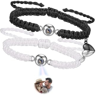 PiercingJak Projektion Armband Foto Paar Ambänder mit Bild im Stein Magnetische Partnerarmbänder Freundschaftsarmbänder Beziehungs Schmuck Personalisierte Geschenke für Partner Freunde