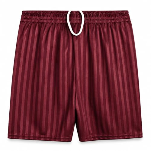 reshmena® Kids Football Shorts Unisex Athletic Shorts Junior Boys Running Gym Fitness Shorts Shadow Stripe PE Shorts Uniform Lightweight Children Shorts 13 Yrs Maroon