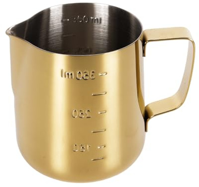 Alide Milk Jug 12oz 350ml, Milk Pitchers, Gold Stainless Steel Jug, for Home and Professional Coffee (Gold)