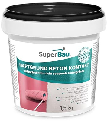 SUPERBAU BETON KONTAKT Haftgrundierung 1,5kg (≈5m²) mit Quarzsand | Haftgrund für Beton, Putz & Fliesen, Rosa Haftbrücke, Für glatte, nicht saugende Untergründe, Innen & außen