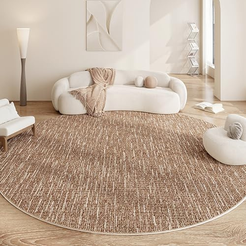 RBQIZVW Braun Abstrakt Teppich Rund 120cm Moderner rutschfest Teppich Wohnzimmer Runder Hochflor Waschbar Rund Kurzflor Weich Runder Teppiche Beige for Wohnzimmer Schlafzimmer Studie