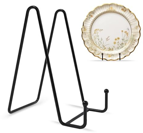 ROEOWENE 2PCS Supporto Espositore Metallo 20cm Nero,Cavalletto Decorativo | Supporto per Piatto per Display,Cavalletto Porta Piatti Decorativi, Foto e Cornici,Libri e Immagini