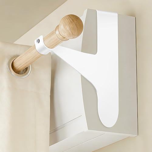 Support Tringle Rideaux sans Perçage Arrondi pour Coffre Volet Roulant, Lot de 2, Fixation Auto-adhésive, Barres 19-28 mm, Métal Résistant(Blanc, 2 Supports)