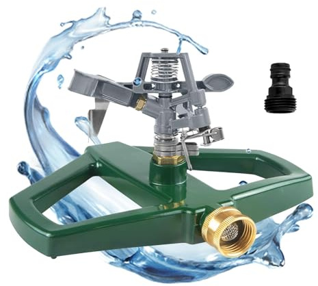 Rasensprenger mit Metallsockel,Bewässerung großer Flächen bis 540 m²,Automatische 360 Grad Rotierende Kreisregner,Pulsationssprenger,Garten Sprinkler Set für Rasen,Hof und Grasbewässerung (Silber)