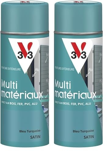V33 Bombe Peinture Extérieure Multi-matériaux Bleu Turquoise Satin 400ml (Lot de 2)