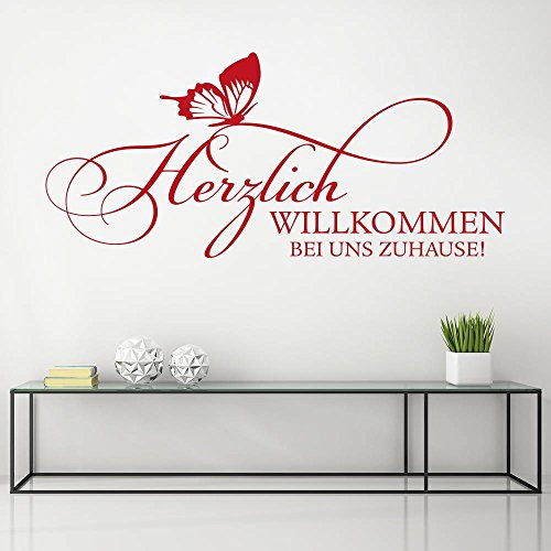 KLEBEHELD® Wandtattoo Herzlich Willkommen bei uns Zuhause | Spruch mit Schmetterling … Größe 100x45cm, Farbe lehmbraun