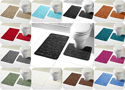 Voice7 Luxury 2 Piece Cali Circles Bath and Pedestal Mat Set - Non Slip Rubber Backing & Comfortable - Choose from 15 Stunning Colors (Black, UK Size)