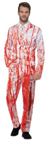 Smiffys Blood Drip Suit, Red with Jacket, Trousers & Tie, Stand Out Suits Fancy Dress, Serial Killer Dress Up Costumes