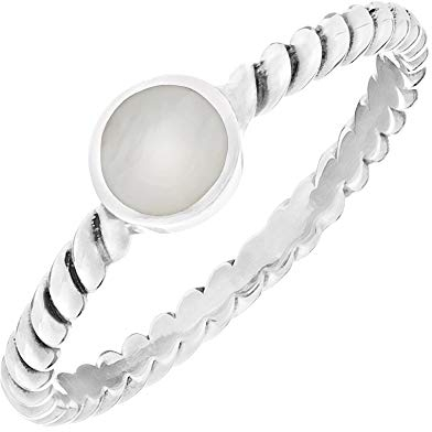 81stgeneration Frauen 925 Sterling Silber Runde Perlmutt Muschel Verdrehtes Band Stapelbarer Ring