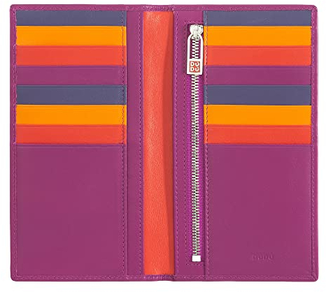DUDU Portafoglio Donna Anti RFID in Pelle Colorato Grande con 16 Tasche Porta Carte di credito Tessere Fucsia
