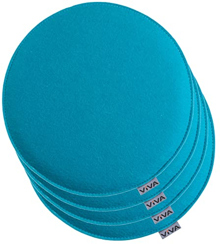 Brandsseller 4er Set Sitzkissen aus Filz Ø 35x2 cm – Robuste Stuhlauflagen für innen und außen, rundes Sitzpolster, strapazierfähiges Kissen für Stühle – Türkis