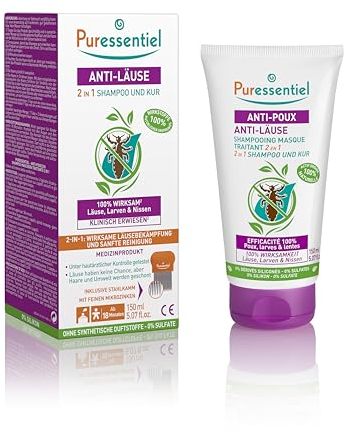 Puressentiel - Anti-Läuse Shampoo-Maske 2 in 1 mit Kamm - Natürliche Behandlung gegen Läuse, Larven, Nissen – Wirkstoff 100% natürlichen Ursprungs - 150 ml