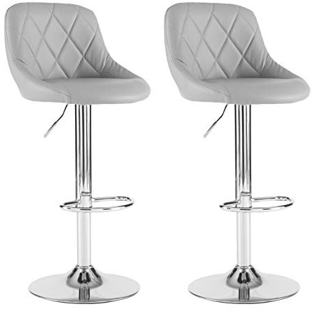 Neo 2X Madrid Chrome Gas Lift Swivel Faux Leather Kitchen Gas Height Adjustable Breakfast Bar Stools Barstools Seats Chairs (Grey)