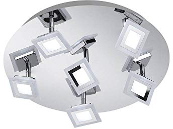 LED Deckenlampe Deckenleuchte Fernbedienung dimmbar Nachtlicht bewegliche Spots, Glas Kunststoff Metall Chrom, DxH 45x10 cm, Wofi 9197.12.01.6450