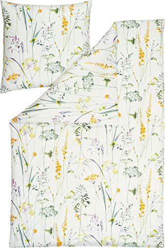 Estella Bettwäsche Melis Mako-Interlock-Jersey lindgrün-apricot-wollweiß Größe 1x 155x200 cm + 1x 40x80 cm