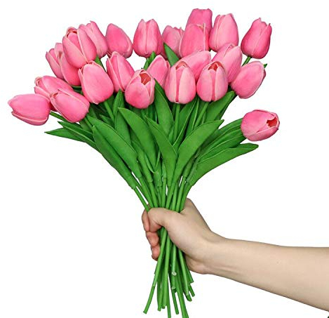 Anaoo 24 Stück künstliche Tulpen aus Latex, Blumenstrauß, künstliche Blumen für die Hochzeit, Party, Bürodekoration, Blumenarrangements,