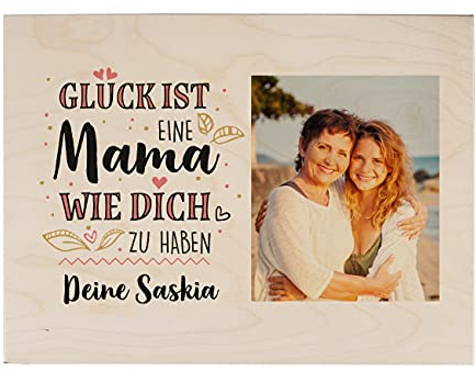 Herz & Heim® Muttertagsgeschenk Holzbild mit eigenen Foto - Glück ist eine Mama wie Dich zu haben
