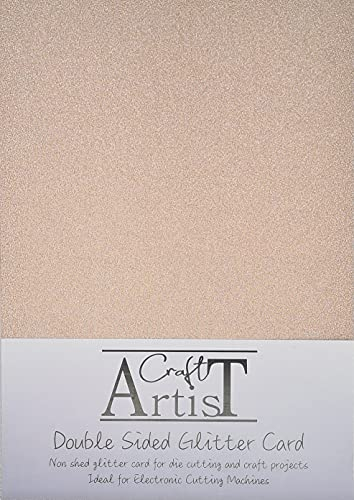 Craft Artist A4 Double - Sided Glitter Card - Rose Gold - 250GSM - Non Shed - Use with Cricut, Brother, Silhouette - for Paper Craft, Birthday Toppers, Home Decor, Stationary, (10 Pack)