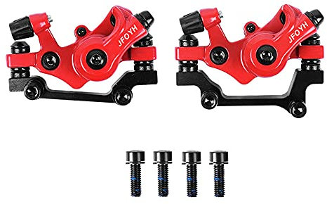 JFOYH Mechanical Disc Brake Set for MTB Road Bike Folding Bike and BMX, Cycling Front and Rear Bicycle Bike Disc Brake Calipers-Red