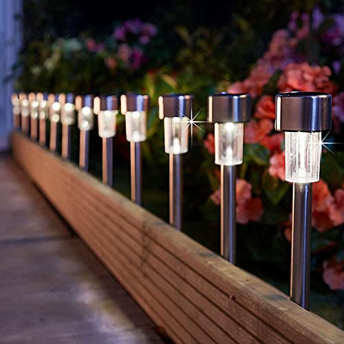 Coopers of Stortford - Solar Stake Lights, Set of 12 - Stainless Steel Outdoor Garden Lights with Warm White LEDs - Rust & Weather-Resistant Garden Lighting with Auto On/Off, H34.5cm