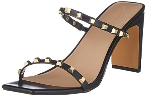 The Drop Damen Avery Square Toe Two Strap High Heeled Sandalen - Black Studded - Gr. 42 EU