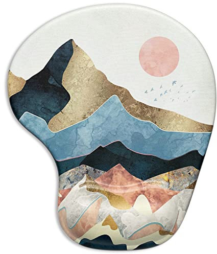 ITNRSIIET Ergonomic Mouse Pad with Gel Wrist Support Wrist Rest Smooth Surface Non-Slip PU Base Comfortable Office Supplies Pain Relief, 9.5 x 8 inches, Sunrise