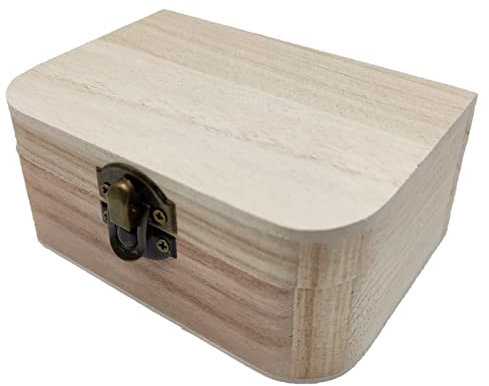 Acan Caja de Madera Rectangular con Frontal Redondeado y Cierre metálico 12.5 x 8.5 x 5.5 cm. Caja, Cofre para Decorar con Tapa, almacenaje Objetos de Valor, Joyas