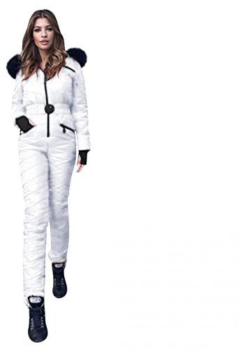 PAIDAXING Damen Skioverall Schneeanzüge Winter Outdoor Jumpsuit Skifahren Schneeoverall Skianzüge Overalls Kunstfell Kapuzen Damenkleidung Schneeanzug Strampler Einteiler Ski Outfit