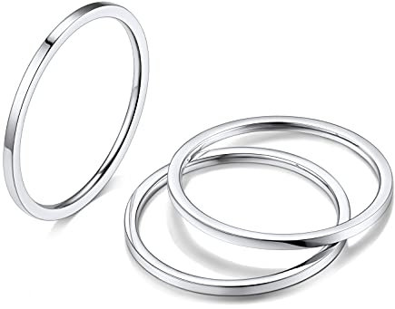 Bestyle Ringe Frauen 3 Stück Ring Edelstahl Knöchelringe Zierliche Ringe Daumen Finger Stapelbare Ringe Set Bandringe für Mädchen Damen, Silber, Ringgröße 62