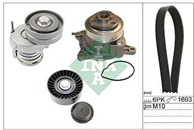 INA 529 0534 30 Wasserpumpe + Keilrippenriemensatz mit Dichtung Generatorfreilauf prüfen und ggf. erneuern unterdruckgesteuert Kompatibel mit VW Golf 6 5K1 03C145299C 03C145299Q 03F121004A