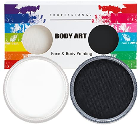 FLYISH DIRECT Maquillage Enfants Carnaval - 2 x 30g Grandes Couleurs de Peinture Visage Enfant -Maquillage Visage Enfant Deguisement - À Base d'eau - Blanc + Noir